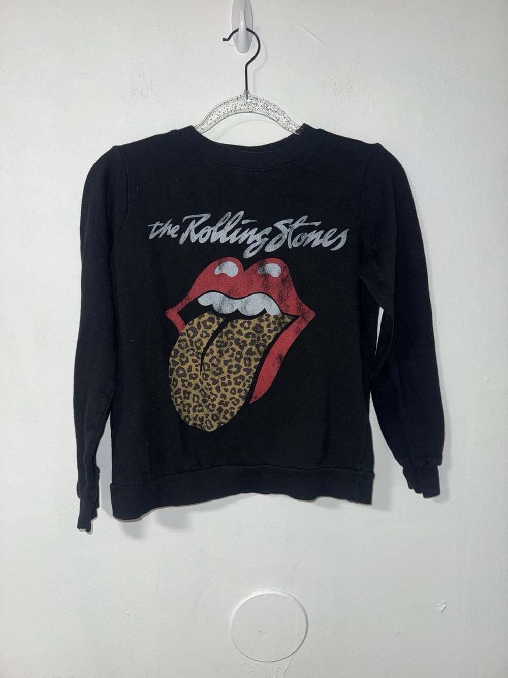 The Rolling Stones Leopard Tongue Black Sweatshirt Crewneck Size XS